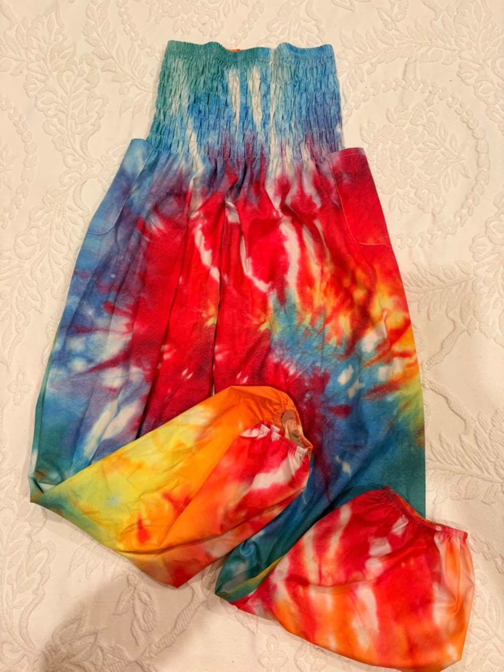 Tie-Dye Smocked Waist Harem Pants - Multicolor